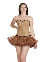 Alphabet Print Brown Corset Leather Black Halloween Costume Party Dress Overbust - £34.54 GBP