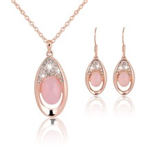 Fashion Pink Crystal Alloy Necklace Earrings Two Piece Sets Weddings Party Casua - £18.13 GBP