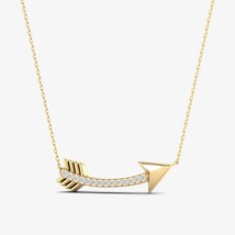 14K Diamond Arrow Necklace, Sideways Natural Diamonds Arrow, 14KT Solid Gold Nec - £319.60 GBP