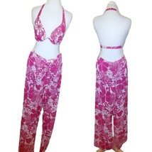 Y2K Victoria Secret Bikini Top Pink Floral Underwire Halter Sarong Pants... - $48.29