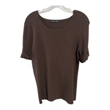 Cable &amp; Gauge Women’s L Brown Ribbed Top – Gold D-Ring Sleeve Detail - $381.03 MXN