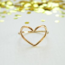 18K Gold Plated Hollow Big Heart Stackable Ring For Women Size 7 - £23.12 GBP