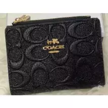 COACH Ladies Folding Purse Card Bag Pocket Wallet Canvas (Zip BlackEmbos... - $67.00
