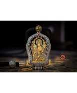 Buddha Pendant. Green Tara. Tibetan tangka, protective amulet. - £665.25 GBP