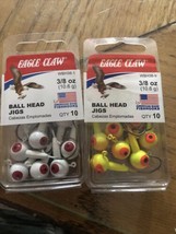 2 New Packs, 20 Eagle Claw Ballhead Fishing Jigs 3/8 Oz 2 Colors New - £14.28 GBP
