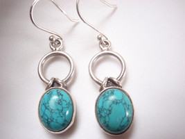 Simulated Turquoise Oval Accented by Circle 925 Sterling Silver Dangle Earrings - £10.84 GBP