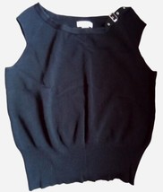 Casual Corner Vest Blouse L Sleeveless Black Stretch Knit Belt Top Sleeve - £7.78 GBP