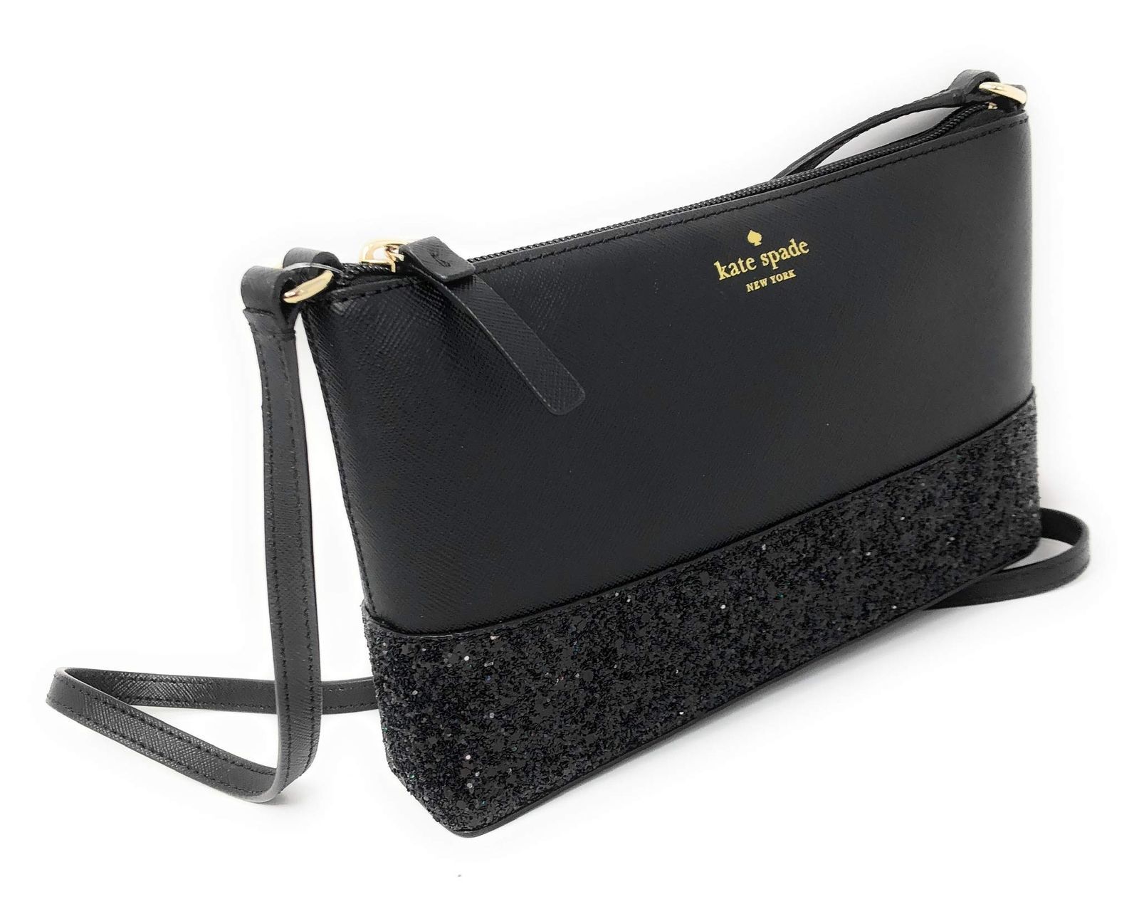 Kate Spade Ramey Greta Court Glitter Saffiano Leather Crossbody Bag Black - $138.00