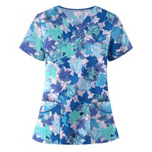 Women Fashion Short Sleeve Neck Tops Wor Uniform Blouse Shirt Cute Print Nursing - £32.77 GBP