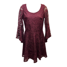 I.n. San Francisco Womens A Line Dress Mauve Floral Long Sleeve Lace Juniors 7 - £12.87 GBP