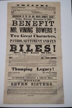 Antique Ad Billing Nov. 2 1866 George Vining Bowers Comedian BILES! Ephe... - $1,500.00