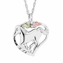 Horse in Heart Pendant Necklace, Sterling Silver, 12k Green and Rose Gol... - $98.88
