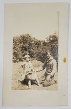 RPPC Little Grace and Her Dog Prince with Dad in Overalls Postcard A24 - £7.13 GBP