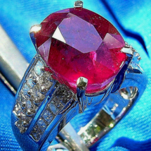 Earth mined Ruby Diamond Engagement Ring Vintage Style Solitaire 18k White Gold - €17.531,96 EUR