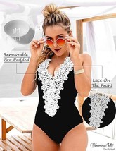 Blooming Jelly Women&#39;s Black Vintage One Piece Swimsuit with Lace - Size: 2XL - £14.53 GBP