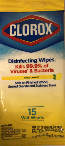 Clorox Wipes Lemon Scent To Go 15ct  Pack 6&quot;x7&quot;Kills 99.9% Germs-SHIPS N... - $1.96