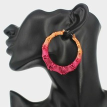 Pink &amp; Peach Bamboo Textured Cute Door Knocker 2.5 Inches Casual Hoop Ea... - $21.78