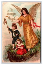 Guardian Angel Children Chasing Butterflies Over Cliff Embossed DB Postcard H26 - $7.87