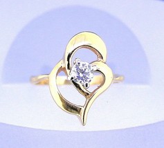 1/3 ct DIAMOND SOLITAIRE HEART RING REAL SOLID 14 k GOLD 2.9 g SIZE 5 - £528.11 GBP