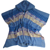 NWT Free People Mercer Poncho in Blue Multi Hooded Open Cardigan Sweater OS - £55.51 GBP