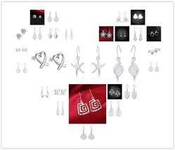 wholesale price 30pair earrings lot set for women Silver color fashion charms we - £30.86 GBP