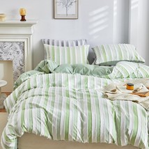 WARMDERN White and Green Boho Duvet Cover King Size, Striped Tufted Duvet Cover  - £25.89 GBP