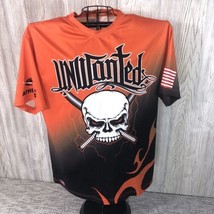 E-Athletics XL UNWANTED Baseball Skull Shirt Orange &amp; Black Rayon Made In USA - £8.31 GBP