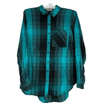 EVRI Womens Plaid Button Down Shirt 0X Teal Black Long Sleeve - £13.06 GBP