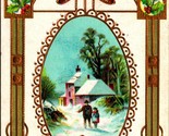 Compliments of the Season Bells Christmas Cabin Scene 1910 Postcard Embo... - $3.91
