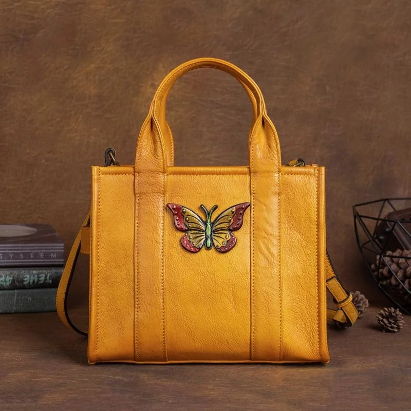  Vintage Butterfly Leather Women Handbag Handmade Cowhide Shoulder Bags For Luxu - £61.55 GBP