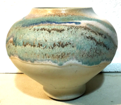 Studio Pottery Vase by Charles Focht White Blue Green Multi Swirled Drip... - $12.99