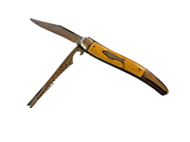 Vtg Imperial 2 Blade Fishing Knife Folding Pocket Yellow Handle Prov RI USA - £15.56 GBP