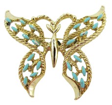 Gerry&#39;s Gold Butterfly Brooch Enameled Light  Blue Fillegree - £7.04 GBP