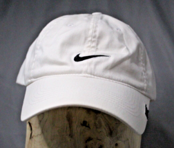 Nike Vintage White Baseball Hat Cap Black Swish One Size Fits Most - $13.41