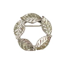Gerrys Ash Leaf Swirl Wreath Brooch Vintage 80s Silver Tone 1in - £10.23 GBP