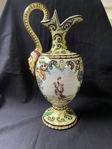 antique italy handpainted ceramic pitcher shepherd and shepherdess. Signed - £126.77 GBP