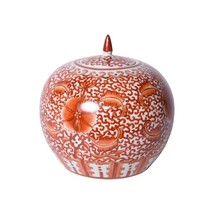 Orange and White Twisted Lotus Porcelain Melon Jar 10&quot; - £160.76 GBP
