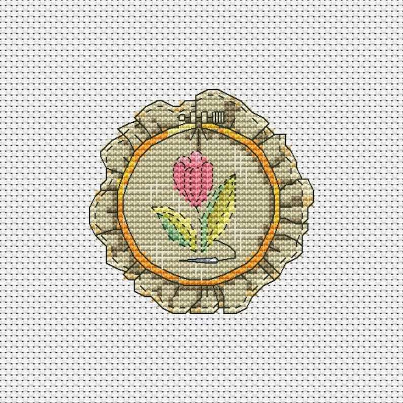 Flower Hoop cross stitch floral bouquet pattern pdf - Vase embroidery flowers  - $2.87