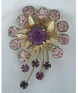 Vintage Gold Tone Pin Open Spray Floral Brooch Amethyst Purple Glass Rhi... - £15.77 GBP