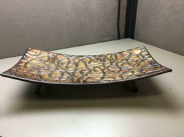 Decorative Curved Metal Pedestal Brass Color Serving Tray - $24.74