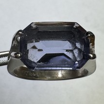 18K GE White Gold Ring W/ Tanzanite Rhinestone Sz 7.5 Vtg - $24.74