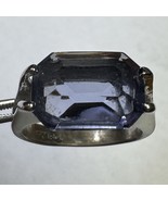 18K GE White Gold Ring W/ Tanzanite Rhinestone Sz 7.5 Vtg - $457.39 MXN