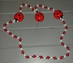 Vintage Mardi Gras Beads Necklace Red Black Ladybugs NOLA New Orleans - $10.75