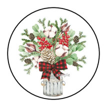 30 CHRISTMAS ENVELOPE SEALS LABELS STICKERS 1.5&quot; ROUND HOLLY PINE CONES ... - £5.98 GBP