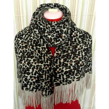 Cejon Leopard Winter Scarf Brown Cream Animal Print Fringed Warm Long So... - £19.60 GBP