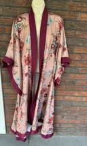 Mia Joy Folie Open Kimono Small Full Length Long Sleeve Floral Satin Rob... - $22.80