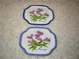 2 VINTAGE ANTIQUE HELIOTROPE &amp; 1 LEMON METAL SNACK TRAYS - $8.90