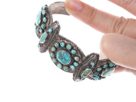 7&quot; 20&#39;s-30&#39;s Navajo Silver Stampwork Turquoise cluster bracelet - £1,305.74 GBP