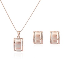 Cats Eye &amp; Cubic Zirconia Bamboo Stud Earrings &amp; Pendant Necklace - £11.21 GBP