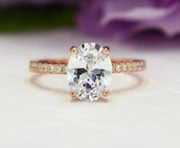 2.25 CT Coupe Ovale Moissanite Fiançailles Solitaire Bague Véritable 14K or Rose - £145.40 GBP